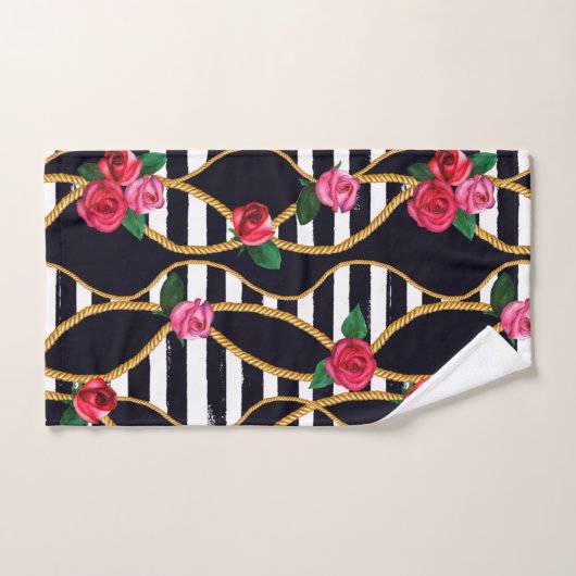 Chic Floral and Rope Pattern with Bold Stripes バスタオルセット (ハンドタオル)