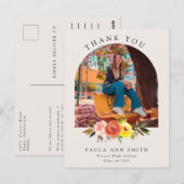 Chic Floral Bloom Arch Photo Graduation Thank You ポストカード (正面/裏面)