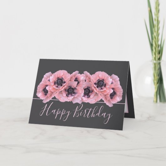 Chic Floral Bouquet Pink Poppy Botanical Birthday カード (正面)