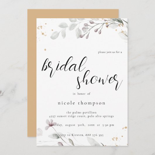Chic Floral Bridal Shower Invitation Minimal 招待状 (正面/裏面)