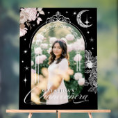 Chic Floral Celestial Moon Stars Photo Quinceanera アクリルサイン (ニュートラル)