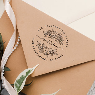 Chic Floral Custom Script Name & Return Address ラバースタンプ