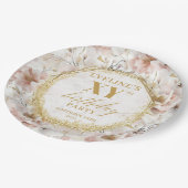 Chic Floral Dusty Pink Gold Birthday Paper Plates ペーパープレート (アングル)