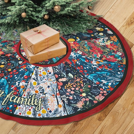 Chic Floral Faux Patchwork Christmas Tree custom ブラッシュドポリエステルツリースカート