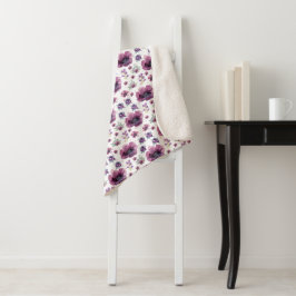 chic floral foliage purple blooming flowers シェルパブランケット