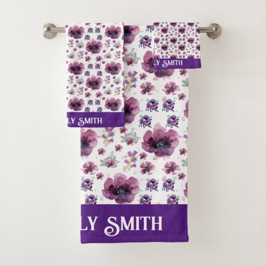 chic floral foliage purple blooming flowers バスタオルセット (インサイチュ)