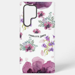 chic floral foliage purple blooming flowers samsung galaxy s22 ultraケース
