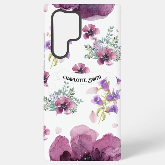 chic floral foliage purple blooming flowers samsung galaxyケース (裏面)