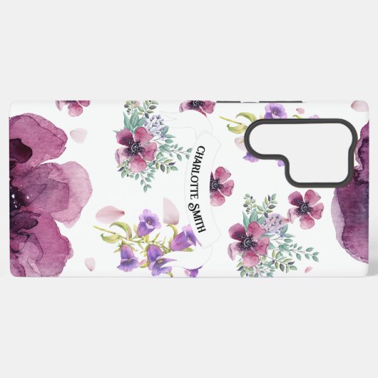 chic floral foliage purple blooming flowers samsung galaxyケース (裏面横)