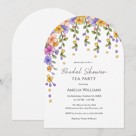Chic Floral Garden Bridal Tea Party Invitation 招待状 (正面/裏面)