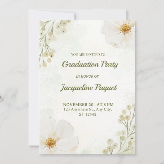 Chic Floral Graduation Party Invitation Card 招待状 (正面)