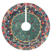 Chic Floral green red Christmas personalized ブラッシュドポリエステルツリースカート (正面)