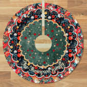 Chic Floral green red Christmas personalized ブラッシュドポリエステルツリースカート