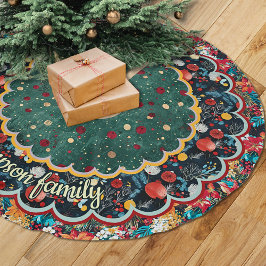 Chic Floral green red Christmas personalized ブラッシュドポリエステルツリースカート