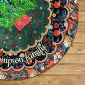 Chic Floral green red Christmas personalized ブラッシュドポリエステルツリースカート