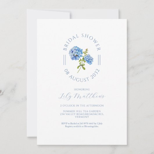 Chic Floral Hydrangea Bridal Shower Invitation (正面)
