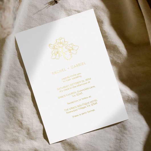 Chic Floral Monogram Foil Wedding Invitation 箔招待状