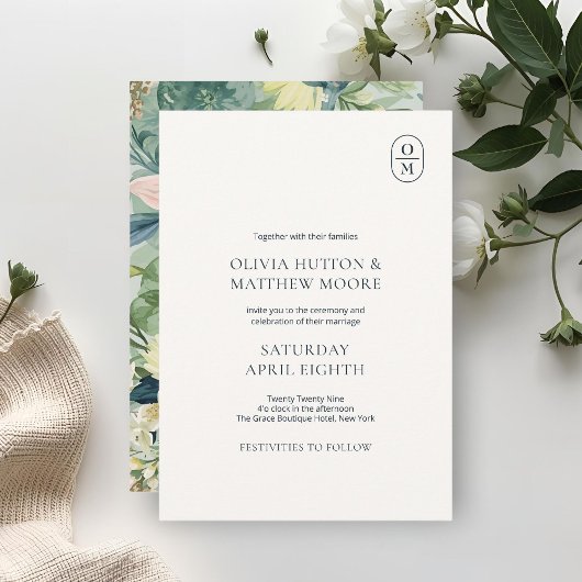 Chic Floral Monogram Wedding Invitation 招待状