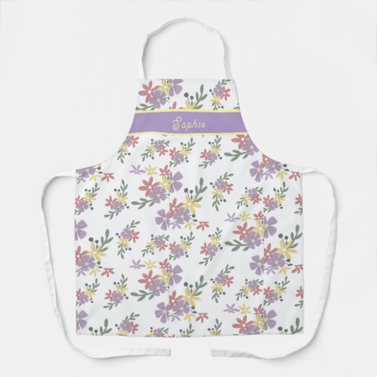 Chic Floral Purple Pattern Baking エプロン (正面)