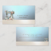Chic Floral Sewing Machine Blue Business Card 名刺 (正面/裏面)