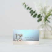 Chic Floral Sewing Machine Blue Business Card 名刺 (スタンド正面)