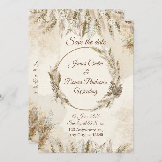 Chic Floral Wedding Invitation – Modern card 招待状 (正面/裏面)