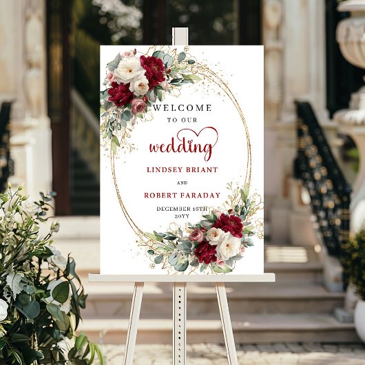 Chic Floral Wedding Welcome Sign Personalized ポスター