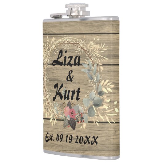 Chic Floral Wreath Rustic Wedding    フラスク (左)