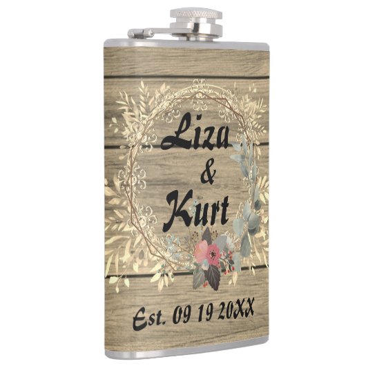 Chic Floral Wreath Rustic Wedding    フラスク (右)