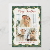 Chic Forest Green Botanical Christmas 3 Photo シーズンカード (正面)