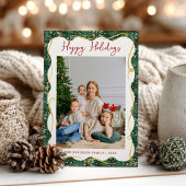 Chic Forest Green Botanical Happy Holidays 1 Photo シーズンカード