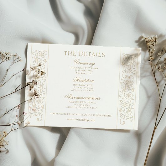 Chic Formal Ecru Scrollwork Border Wedding エンクロージャーカード