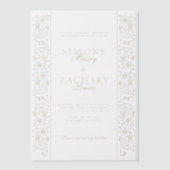 Chic Formal Ecru Scrollwork Border Wedding ベラム紙招待状 (正面)