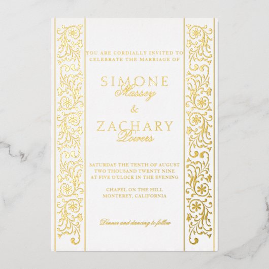 Chic Formal Scrollwork Border Wedding 箔招待状 (正面)