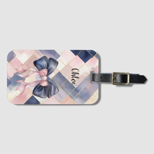 Chic French Blue Cream Pink Bow ラゲッジタグ (正面横)