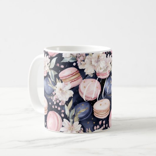 Chic French Blue Pink Macaroons コーヒーマグカップ (正面左)