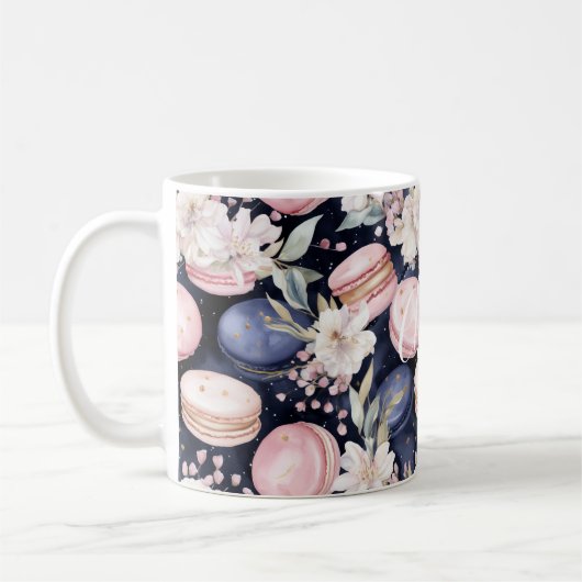 Chic French Blue Pink Macaroons コーヒーマグカップ (左)