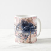 Chic French Blue Pink Paris Eiffel Tower コーヒーマグカップ (正面右)