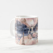 Chic French Blue Pink Paris Eiffel Tower コーヒーマグカップ (正面左)