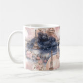 Chic French Blue Pink Paris Eiffel Tower コーヒーマグカップ (左)