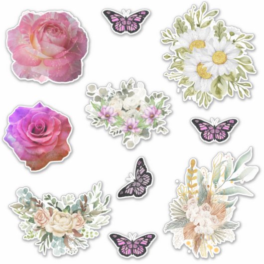 Chic fresh bridal  wonderful flowers foliage シール (正面)