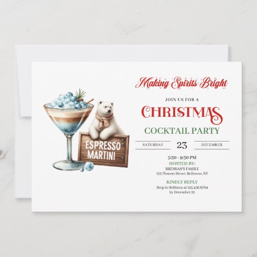 Chic fun festive Christmas cocktails party invite 招待状 (正面)
