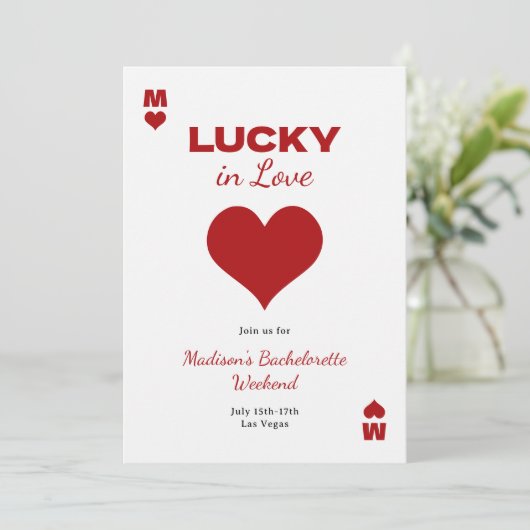 Chic Fun Red Lucky In Love Bachelorette Itinerary 招待状 (スタンド正面)