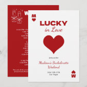 Chic Fun Red Lucky In Love Bachelorette Itinerary 招待状 (正面/裏面)