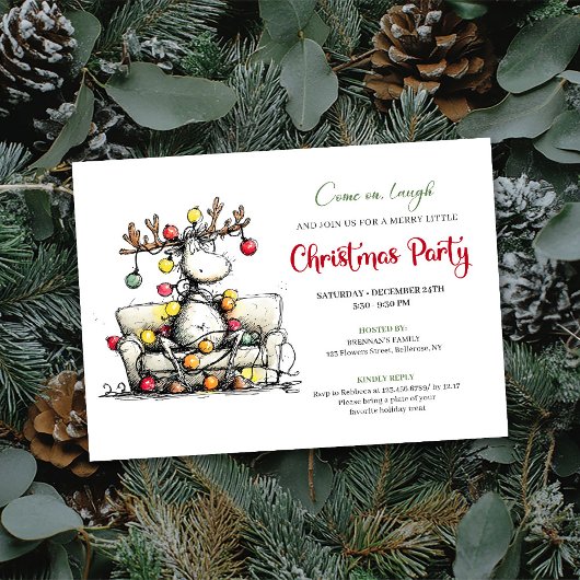 Chic Funny Reindeer Christmas Party Invitation 招待状