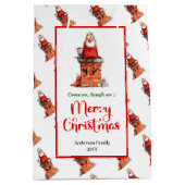 Chic funny Santa Claus festive red green gift bag ミディアムペーパーバッグ (正面)