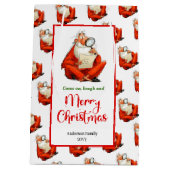 Chic funny Santa Claus gift bag editable style ミディアムペーパーバッグ (裏面)