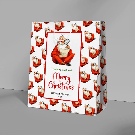 Chic funny Santa Claus gift bag editable style ミディアムペーパーバッグ