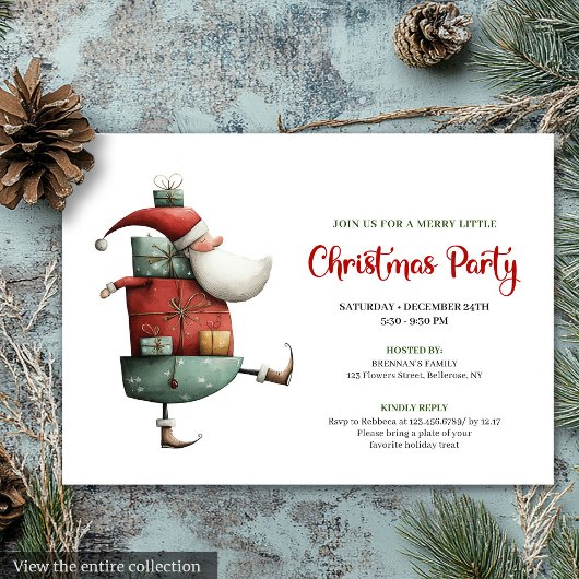 Chic Funny Santa Watercolor Christmas Party Card 招待状