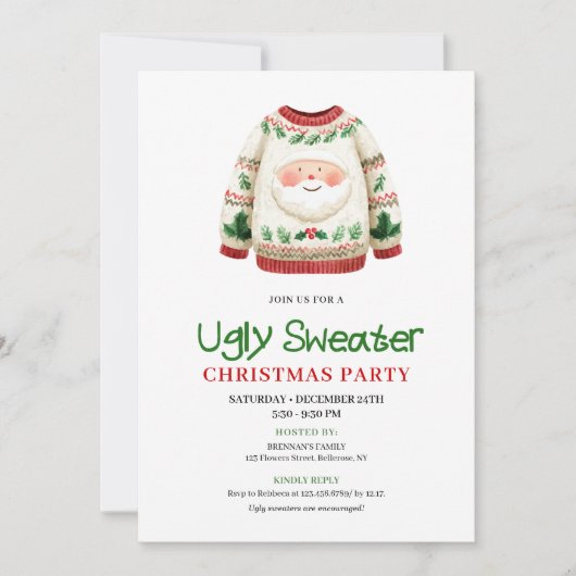 Chic Funny Ugly Sweater Christmas Invitation 招待状 (正面)